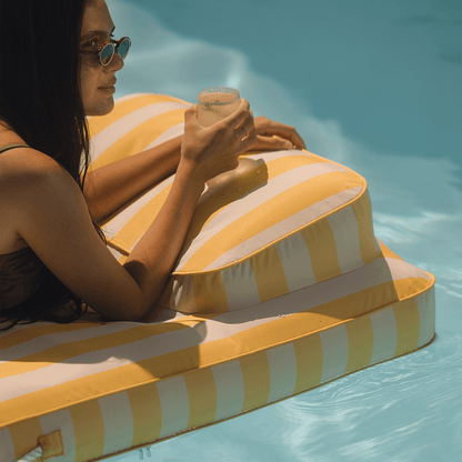 Fabric Classic Mat Lounger Pool Float - Yellow Cabana Stripe - FUNBOY