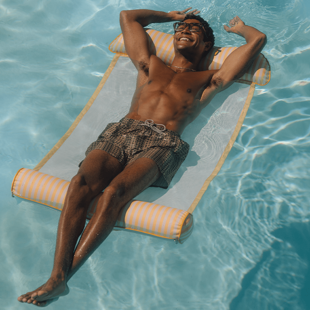 Premium Fabric Pool Hammock -Yellow Cabana Stripe - FUNBOY
