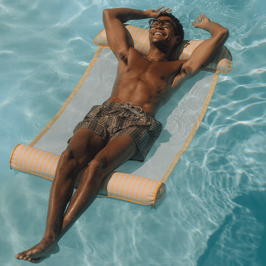 Premium Fabric Pool Hammock -Yellow Cabana Stripe - FUNBOY