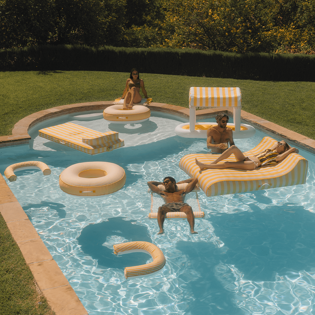 Premium Fabric Pool Hammock -Yellow Cabana Stripe - FUNBOY