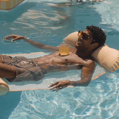Premium Fabric Pool Hammock -Yellow Cabana Stripe - FUNBOY