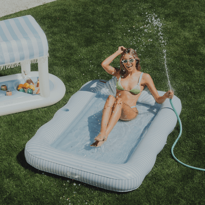 Tanning Pool Lounger: Blue & White Stripes - FUNBOY