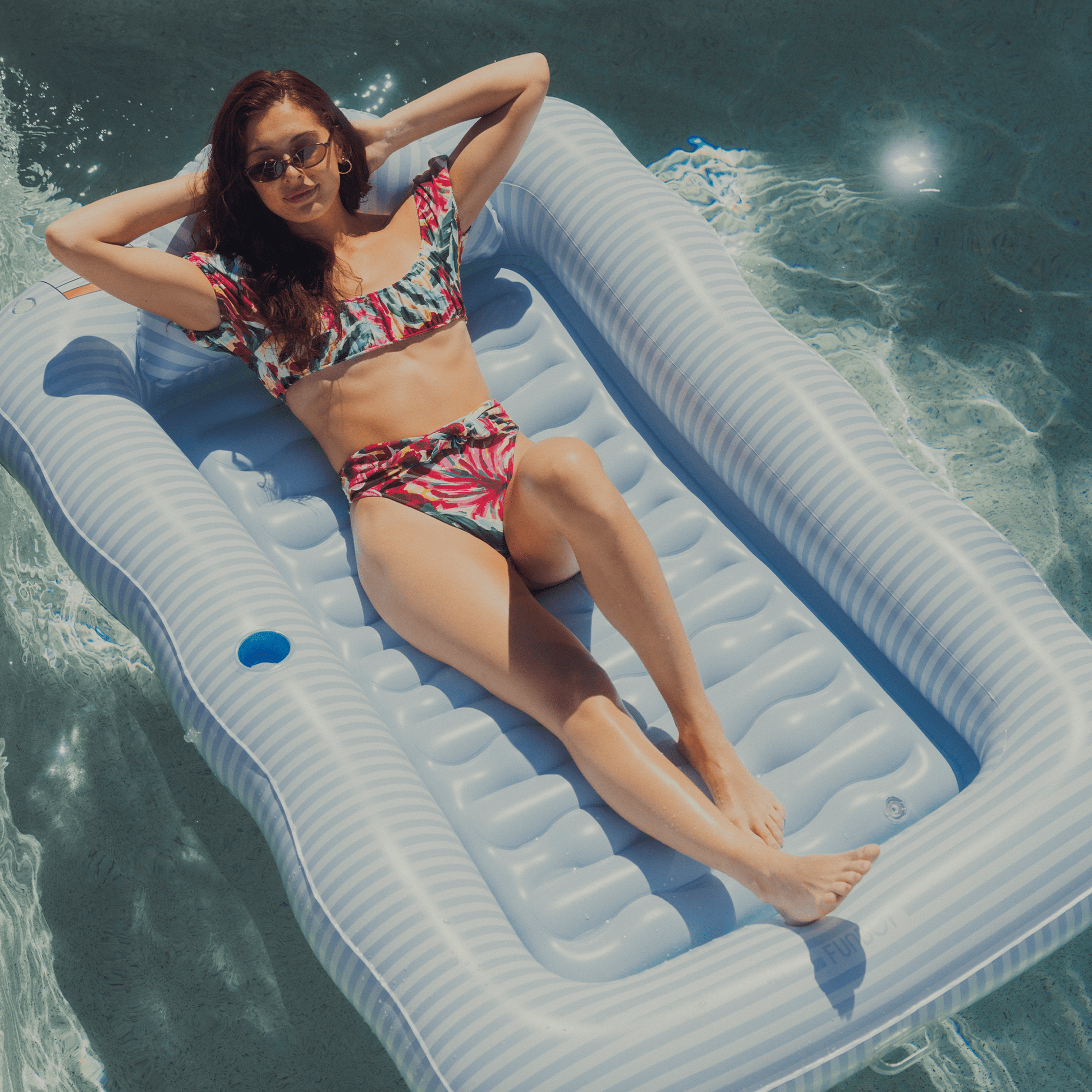 Tanning Pool Lounger: Blue & White Stripes - FUNBOY