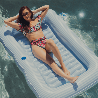 Tanning Pool Lounger: Blue & White Stripes - FUNBOY