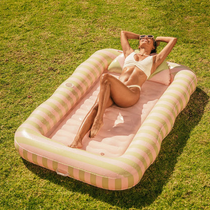 Tanning Pool Lounger: Coral & Blue Stripes - FUNBOY