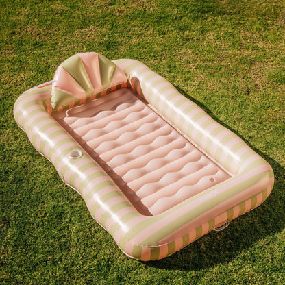 Tanning Pool Lounger: Coral & Blue Stripes - FUNBOY