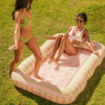 Tanning Pool Lounger: Coral & Blue Stripes - FUNBOY