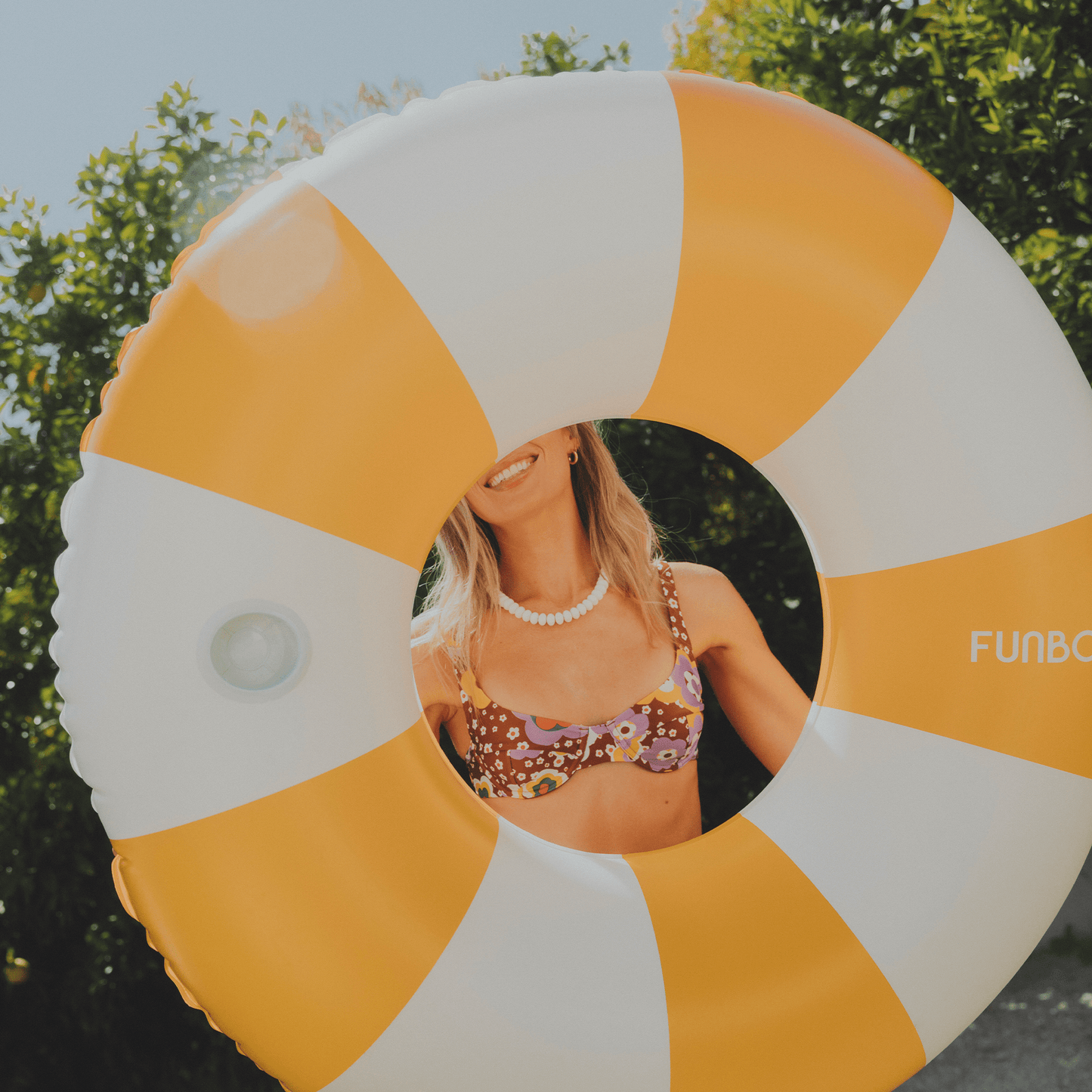 Large Pool Tube Float: Yellow & White Stripes, 48" - FUNBOY