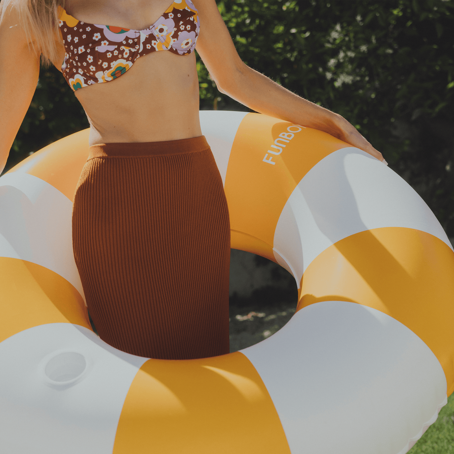 Large Pool Tube Float: Yellow & White Stripes, 48" - FUNBOY