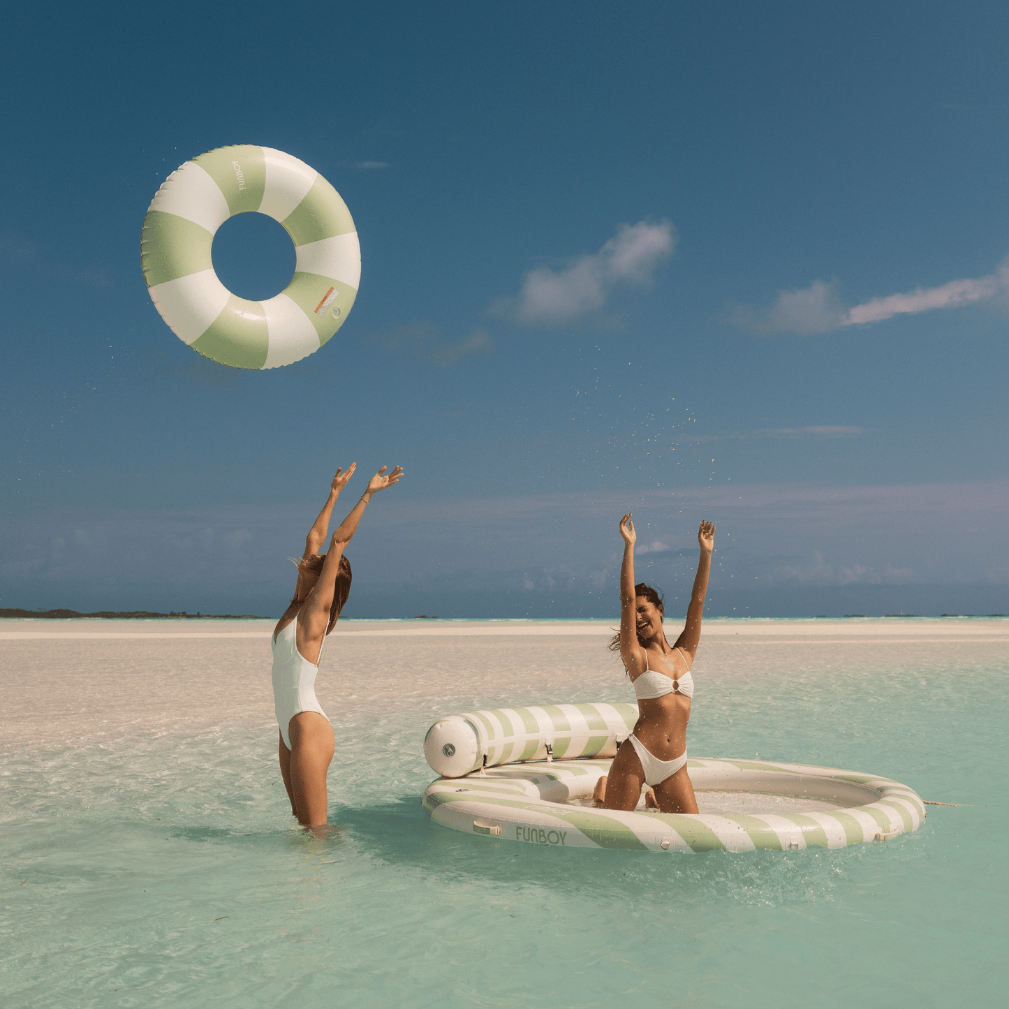 Large Pool Tube Float: Sage & White Stripes, 48" - FUNBOY