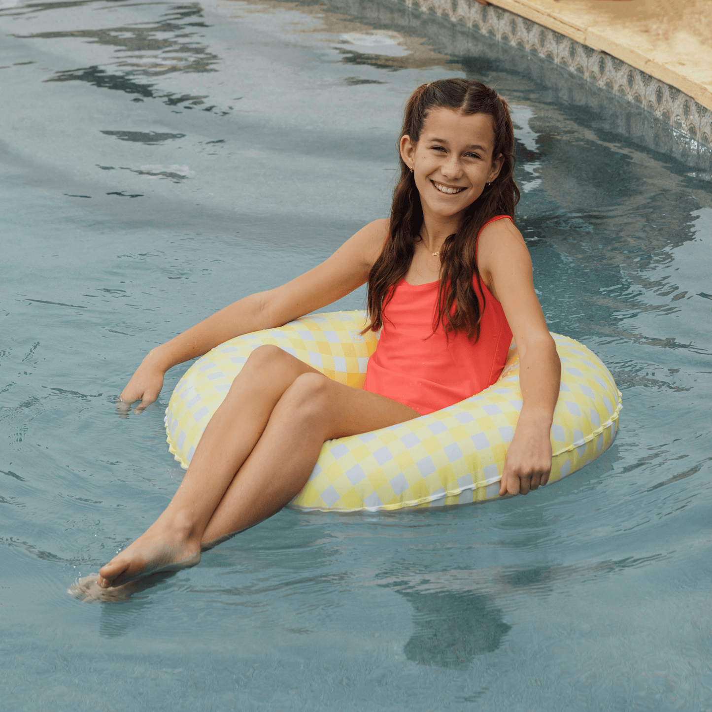 Kids Tube Float, 34", Yellow Gingham - FUNBOY